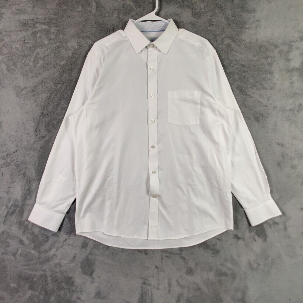 Johnston & Murphy Shirt Adult Large White Button Up Long Sleeve Preppy Solid Men